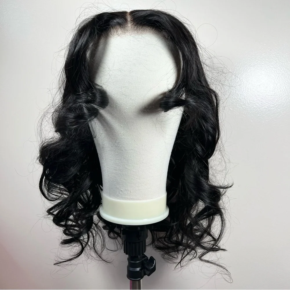 UNICE Loose Wave Human Hair Glueless Pre Cut Curtain Bang 20 Inch Wig